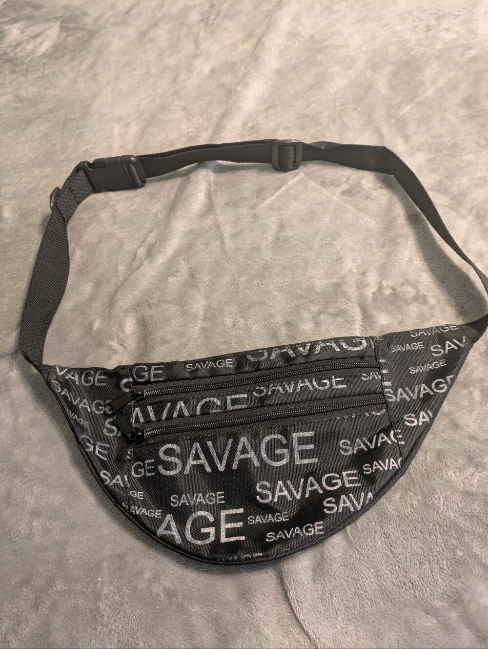 Savage Black Waist Bag Fanny Pack Crossbody Belt Bag Adjustable 3-Zip Festival